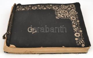 cca 1940 Okolitsy Szabó Zoltán hímzett, vászon, sérült fotóalbuma, családi életképekkel, közte berag...