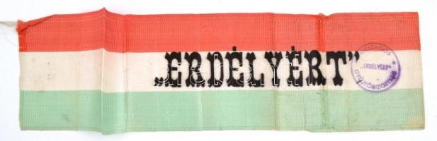 cca 1930 Erdélyért Országos Gyűjtőbizottság nemzeti szín szalag pecséttel. 40 cm
