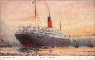 RMS Scythia. British Cunard Line ocean liner art postcard. artist signed