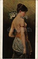 Flora / Erotic nude lady art postcard. Hanfstagenls Künstlerkarte Nr. 49. s: Max Nonnenbruch