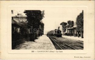 Liancourt (Oise), La Gare / railway station, locomotive, train. Evrard imp.