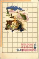 Boldog Magyar Karácsonyt / Hungarian Irredenta Christmas art postcard s: Bozó