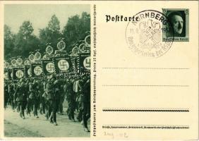 Deutschland Erwache! Festpostkarte zum Reichsparteitag / Germany, wake up! NSDAP German Nazi Party propaganda, swastika; 6 Ga. Adolf Hitler + 1937 Reichsparteitag der NSDAP Nürnberg So. Stpl.