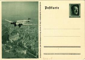 Festpostkarte zum Reichsparteitag / NSDAP German Nazi Party propaganda, Junkers Ju-52 (D-2600) Hitlers first personal transport aircraft, swastika; 6 Ga. Adolf Hitler