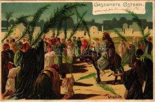 1904 Gesegnete Ostern / Easter greeting card with Jesus. W.W. 5472. litho s: Mailick (fl)