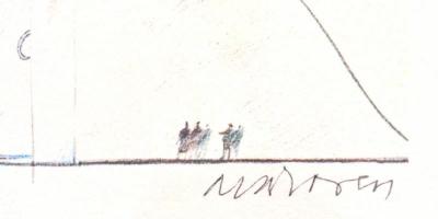 Makovecz Imre (1935-2011): Épületterv. Print, papír. Jelzett. 19x29 cm