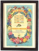 1928 Házi áldás a Magyar Hiszekegy szövegével, irredenta motívumokkal. 30x45 cm Üvegezett keretben