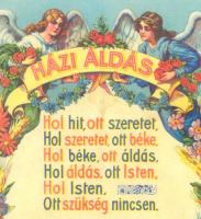 1928 Házi áldás a Magyar Hiszekegy szövegével, irredenta motívumokkal. 30x45 cm Üvegezett keretben