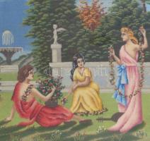 Díszes, üvegezett képkeret gobelinnel. Képméret 45x60 cm