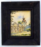 Háry jelzéssel: Kastély. Tus, akvarell, papír, üvegezett fa keretben, 10x8 cm