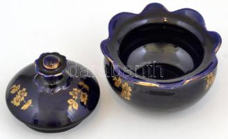 Antik Hollóházi porcelán cukortartó d: 14 cm Kézzel festett, lepattanásokkal