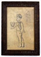 Gedő jelzéssel: Szerelmes szív. Ceruza, papír, üvegezett fa keretben, 21x13,5 cm