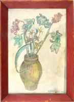 Gábor jelzéssel: Virág csendélet. Ceruza, papír, foltos, üvegezett fa keretben, 29,5x20,5 cm