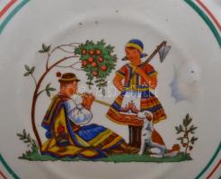 Gránit erdélyi népviseletes párt ábrázoló kulacs. Kézzel festett, jelzett, kopásokkal. m: 12 cm