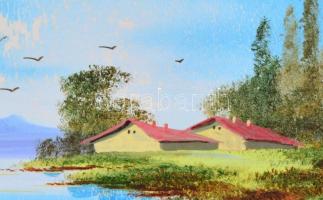 Zorkóczy jelzéssel: Vízparton. Olaj, papír, sérült fa keretben, 13,5x19,5 cm