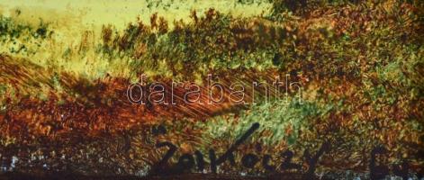 Zorkóczy jelzéssel: Vízparton. Olaj, papír, sérült fa keretben, 13,5x19,5 cm