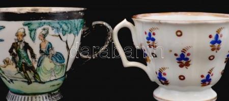 2 db kézzel festett porcelán kávéscsésze. Kopásokkal