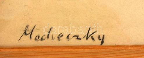 Medveczky jelzéssel: Mozgásban. Szén, papír, sérült, üvegezett fa keretben, 36,5x29 cm