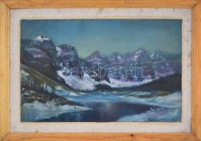 Katona jelzéssel: Hegyvidéki táj. Olaj, karton, fa keretben, 38x55 cm