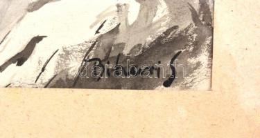 Bihari jelzéssel: Női portré. Lavírozott tus, papír, üvegezett fa keretben, 25x19,5 cm