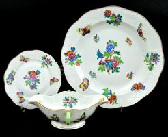 Herendi Viktória mintás hat személyes étkészlet leveses tál nélkül, kézzel festett, jelzett, kis kop...