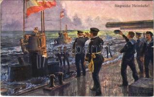1916 Siegreiche Heimkehr! / WWI Austro-Hungarian K.u.K. Kriegsmarine, submarines, naval flag. B.K.W.I. 230-1. s: Alex Kircher (EK)