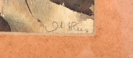 Olvashatatlan jelzéssel: Patak partján. Akvarell, papír. Üvegezett fa keretben, 22,5x31,5 cm