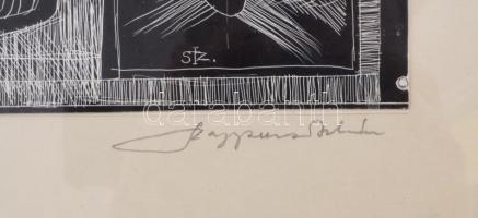 Szappanos István (1945-): Corpus. Fametszet, papír, kasírozva, jelzett, számozott (3/4). Üvegezett f...