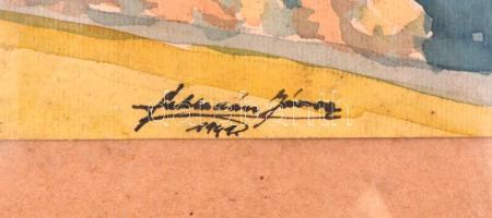 Olvashatatlan jelzéssel (... János 1941): Zöldellő táj. Akvarell, papír, kartonra kasírozva. Üvegeze...