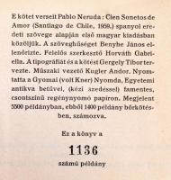 Pablo Neruda: Száz szerelmes szonett. Ford. és a jegyzeteket írta: Somlyó György. Szász Endre illusz...