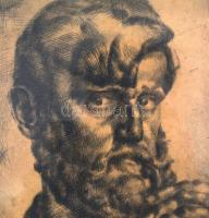 Aba-Novák Vilmos (1894-1941): Én szakállal 1923-ban. Rézkarc, papír, jelzett, korabeli üvegezett fa ...