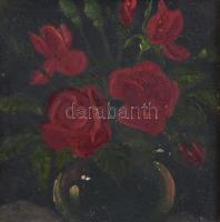 Jelzés nélkül: Virágcsendélet. Olaj, karton, kisebb felületi sérüléssel, díszes fa keretben, 11×11 cm