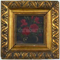 Jelzés nélkül: Virágcsendélet. Olaj, karton, kisebb felületi sérüléssel, díszes fa keretben, 11×11 c...