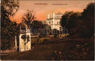 Mariánské Lázne, Marienbad; Ambrosiusbrunnen / fountain, well, church