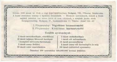 Budapest 1925. "Dohánykisárusok Országos Szövetsége - Trafikos Sorsjegy" sorsjegy 5000K-ró...