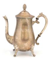 Dekoratív, fém, négy lábon álló teáskanna, kopottas állapotban m: 25 cm