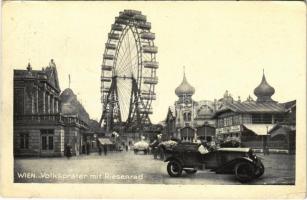 1929 Wien, Vienna, Bécs II. Volksprater mit Riesenrad / amusement park, ferris wheel, automobile. Iris-Bromin-Karte 331. (EK)