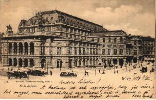 1899 Wien, Vienna, Bécs I. K. k. Hofoper / opera house, horse-drawn trams. Deutschs Postkartenverlag 111. (EB)