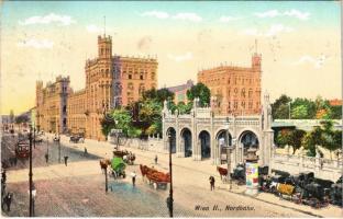 1911 Wien, Vienna, Bécs II. Nordbahn / railway station, tram, horse-drawn carriages. B.K.W.I. 105-2. (EK)