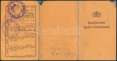 1945 Igazolvány, 1945 május (március áthúzva), fénykép nélkül visszavonásig érvényes, orosz és magya...