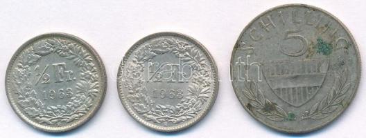 Ausztria 1962. 5Sch Ag + Svájc 1963B 1/2Fr Ag (2x) T:2-,1- Austria 1962. 5 Schilling Ag + Switzerlan...