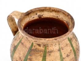 XIX. sz. vége: Szilke. Mázas cserép, Kézzel festett, kopásokkal, csorbákkal m: 21 cm, d:14,5 cm