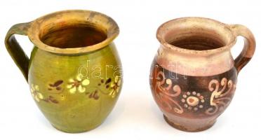 Mázas kerámia csupor, 4 db, kopásnyomokkal, csorbákkal m: 11,5 cm-től 16 cm-ig