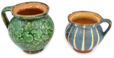 Mázas kerámia csupor, 4 db, kopásnyomokkal, csorbákkal m: 11,5 cm-től 16 cm-ig