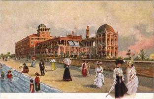 Venezia, Venice; Lido, Excelsior Palace Hotel / street view, hotel, beach, bathers. 4324-2. (fl)