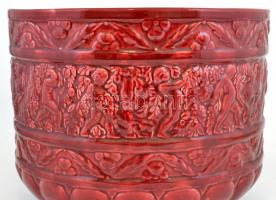 Rubinvörös nagy méretű szecessziós kaspó, puttós frízzel. Formaszámmal. Egy megragasztott sérüléssel...