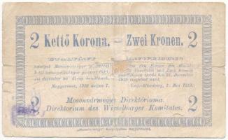 Magyaróvár / Mosonvármegye Direktóriuma 1919.05.07. 2K papír szükségpénz, hátoldalán aláírás és sorszám T:III-,IV középen lyukragasztott, szakadás