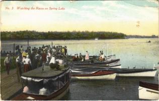 Spring Lake (Michigan), Watching the races on Spring Lake, motorboats. Published by Will P. Canaan Co. No. 2447. (EB)