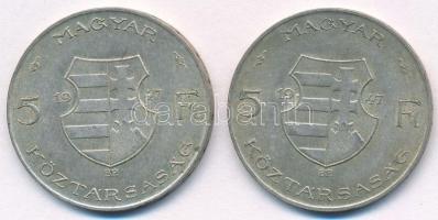 1947. 5Ft Ag "Kossuth" (2x) T:2-,3 kis ph. Adamo F8.1