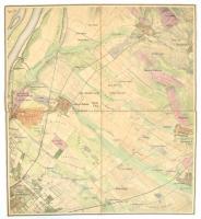 cca 1873 Umgebung von Pest Ofen, 4 szelvényből álló, színezett rézmetszetű térkép, vászonra kasírozv...